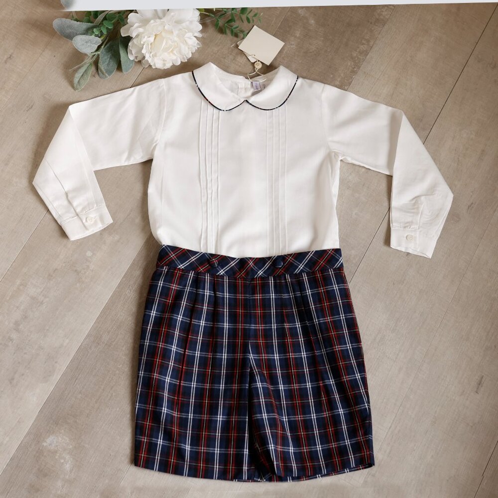 Boy's Navy Plaid and White Bobby Suit Pin Tucks Rachel Riley Heritage Classic